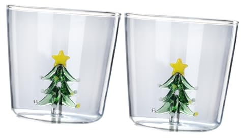 Cabilock 2Pcs High Borosilicate Glass Christmas Tree Wine Glasses Holiday Cocktail Cups 3D Juniper Berries Design Clear Drinking Glasses for Home Use