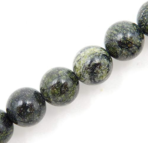 Fukugems Perlen mit Stretch-Kordel für Schmuckherstellung lose Steinperlen für DIY Energiestein Heilkraft Armband 6mm=128 Stücke und 1 Roll Cord Green Serpentine 6mm