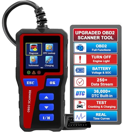 iKiKin Verbessertes OBD2-Diagnosegerät mit I/M-Taste und Farbbildschirm an Bord des OBD II Scanners O2-Sensor, der Fehlercodes beseitigt, passend für OBD II/EOBD Protokollfahrzeuge seit 1996