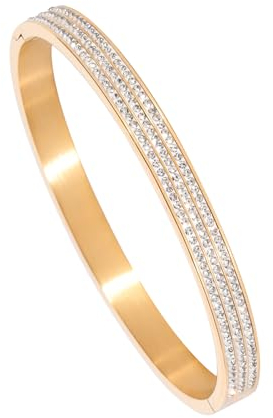 MILAKOO 6mm Ovale Form Edelstahl Manschette Armreif Armband mit Strass für Frauen (Gold)