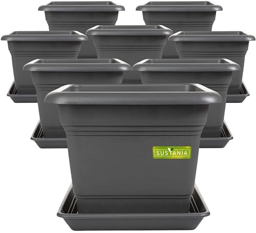 2friends Sustania Grand bac à Plantes extérieur, Set de 8-40x40 Pot de Fleurs Robuste, Grand bac à Fleurs, Cache-Pot Anthracite, Pot de Plantes Haut pour Jardin & terrasse