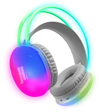 Music Hero cuffie wireless che si illuminano, LED multicolor, microfono, comandi integrati, 20 ore di riproduzione, presa aux, bianco