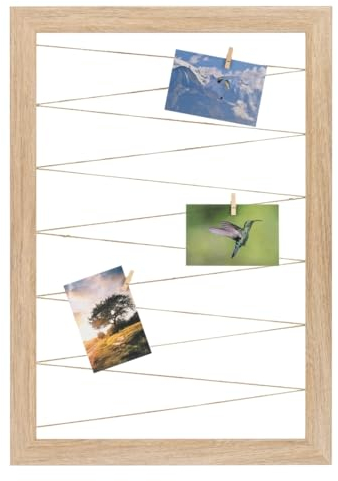 CLAMARO 'Neo Collage Line' Fotohalter 50x70 cm | Eiche Natur | Hochformat Bilderrahmen mit Fotoleine aus Juteband und Holzklammern | Ideal als Fotocollage Galerie, Fotowand oder Fotorahmen