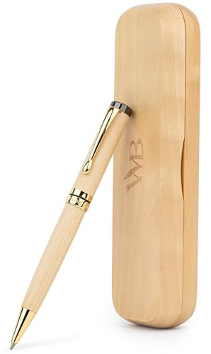Wordsworth & Black Kugelschreiber Holz, Bambus, Hochwertig, Edel, Luxus | Kuli, Ballpoint Pen, Ahornholz, Gold, Geschenk für Männer & Frauen, Nachfüllbar + Ersatzmine, Büro, Herren