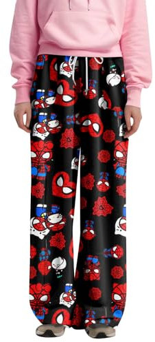 Pyjama Hose Damen, Pyjamahose Damen Lang Spider Hose Pyjama Man Hosen Hose Flauschig Y2K Matching Pyjamas Couple Spider Pyjamahose Hose Man Schlafanzug Hose Pyjama (A01,XL)