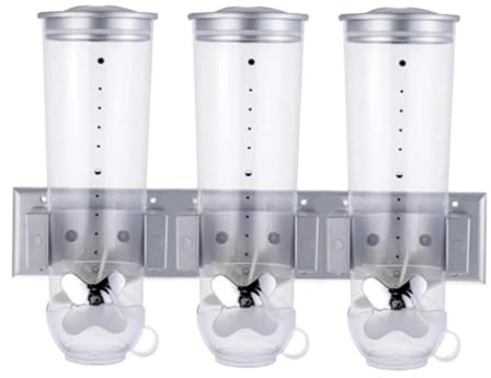 Máquina para hacer cereales, dispensador de dulces ABS montado en la pared, organizador triple de almacenamiento de arroz de 1.5 L, dispensador de cereales montado en la pared, dispensador de