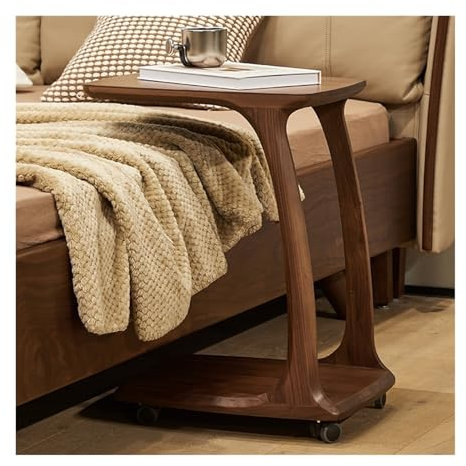 GRFIT Kaffeetisch Beistelltisch aus schwarzem Walnussholz, beweglicher Sofa-Beistelltisch, einfacher Nachttisch aus Holz, C-förmige Ecke, mehrere Beistelltisch