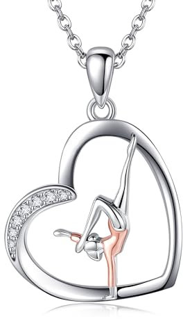URONE Gymnastik Halskette 925 Sterling Silber Herz Gymnastik Anhänger Halskette Ballerina Thematische Geschenke Sport Schmuck für Frauen Mädchen