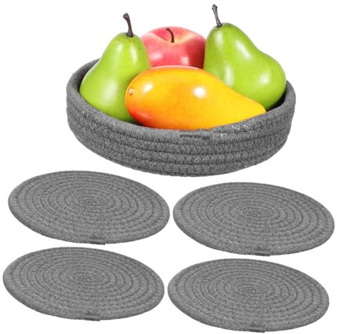 MOLUCKFU Woven Round Place Mats Grey Cotton Placemats Kitchen Pot Holders Coaster