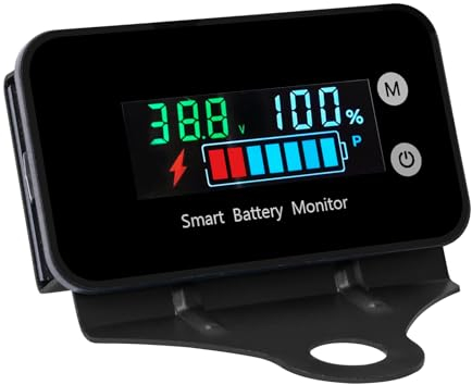 Sporgo Contrôleur de batterie étanche IPX7 avec support : DC 12 V 24 V 36 V 48 V 60 V 72 V Indicateur de batterie avec capteur de température Alarme Indicateur de tension Appareil de mesure de