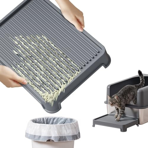 Bsadne Katzenstreu Matte,Wasser Urin Proof, waschbar einfache Reinigung, Anti-Tracking Boden,Protector grau Kunststoff Streu Box Matte (14x10x2.5)