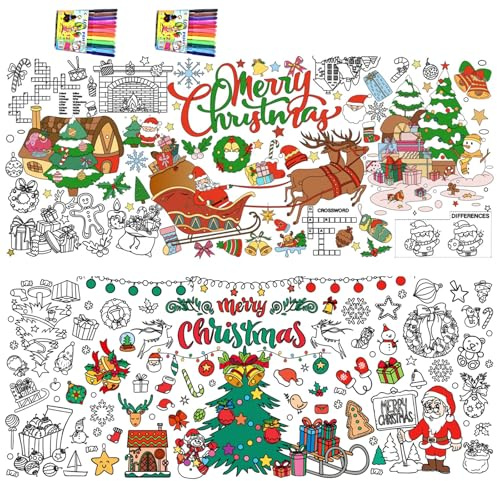 Ausmaltischdecke Papier, 2 Pcs Ausmal Tischdecke Weihnachten, Papier Tischdecke zum Ausmalen, Groß Ausmalen Weihnachts Tischdeckepapier, Kinder Weihnachten Basteln Geschenk Weihnachtsdeko