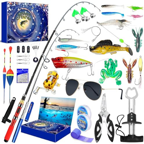 Fishing Advent Calendar for Adult Men Teen Boys, 2024 Fishing Lure, 24 Days Topwater Lures Fishing Spoons Minnow Popper Crankbait VIB for Fishing Lovers Father Boyfriend Brother