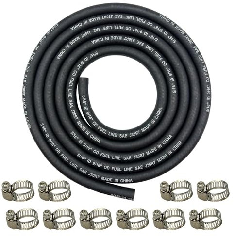 YGQ 8mm (5/16 Inch) ID Fuel Line Hose Braided 2.4M 8 Feet Braided Rubber Tubing f with 10 Clamps or Automotives Boat Generators