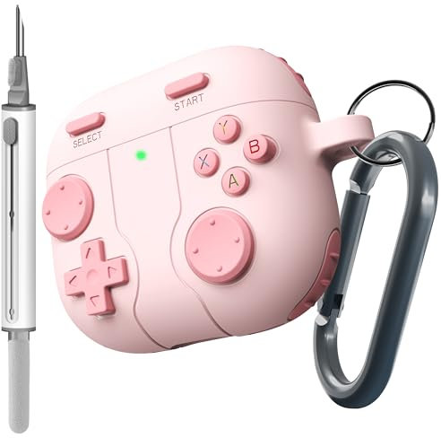 LunarCharm Étui de console de jeu Applicable aux AirPods 4, Coque de Protection Antichoc en Silicone avec Porte-clés Applicable à Apple AirPods 4ème Génération (Rose)