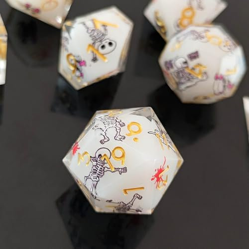 ORUZA 7 Stück Polyedrische Harz Würfel, DND Würfel Set, Harz Scharfe Kante Würfel Polyedrische für Dungeons and Dragons RPG MTG Pathfinder Rollenspiel Würfel