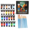 XPintar Kit Pintura Acrílica 34 Piezas - 24 Tubos de Pinturas Acrílicas 35 ml Colores Vibrantes Impermeables + 10 Pinceles variados - Set Manualidades para Niños y Adultos para Pintar en Lienzos