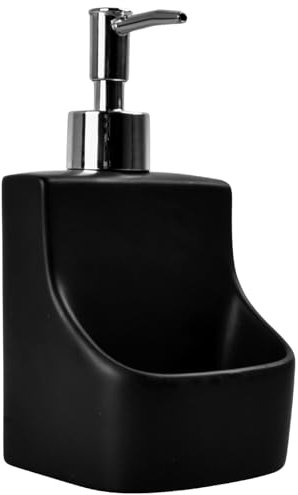Dewocke Seifenspender, Mehrweg Seifenspender Schwarz Matt mit Pumpe, Nachfüllbarer Soap Dispenser Keramik 390ml, Schwarz Flüssigseifenspender, für Bad, Küche, Büro