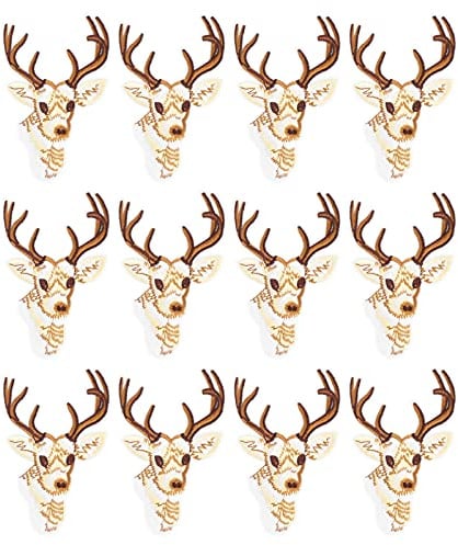 12 Stück zarte Hirschkopf-Aufnäher, bestickte niedliche ästhetische Hirsch-Stickerei-Aufnäher zum Aufbügeln, Aufnähen, individuelle Rucksack-Aufnäher für DIY-Kleidung