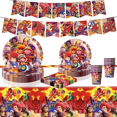52pcs Decoration Anniversaire, Anniversaire Vaisselle Inclure Drapeau D'anniversaire, Nappe, Serviette Papier, Assiette, Tasses, Fêtes D'anniversaire pour Les Enfants