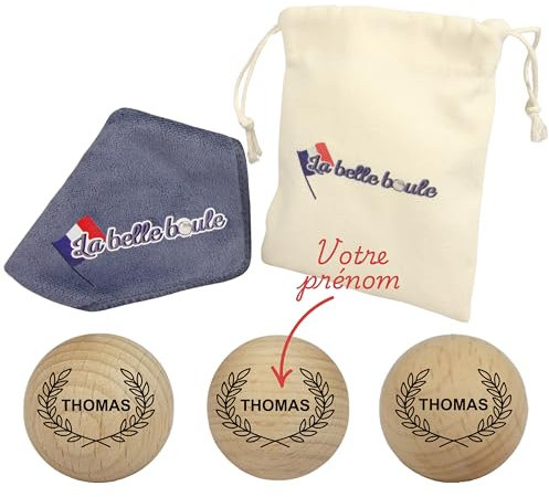 La belle boule® Set mit 3 personalisierbaren Boccia-Kugeln – Tasche für Boccia + Mikrofasertuch – Boccia-Kugel für Wettbewerb und Freizeit – Zubehör für Boccia, drinnen und draußen (Lorbeer)