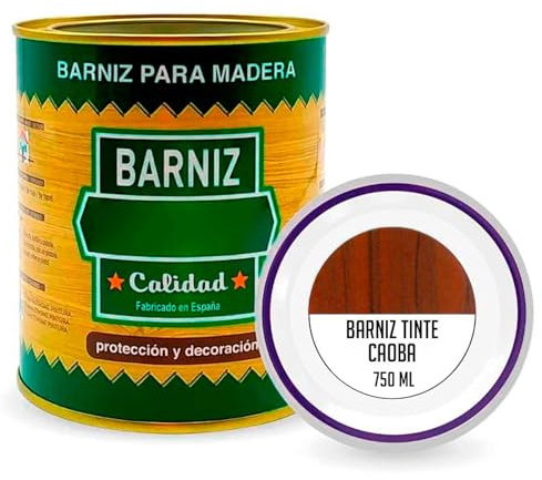 Tradineur - Bote de Barniz Brillo para Madera - Fabricado en España - Ideal para todo tipo de Maderas, vigas, cerchas, marcos, etc. - Capacidad de 750 ML - Caoba