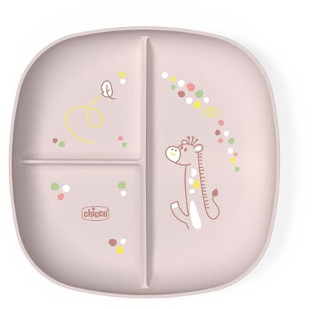 Chicco Piatto Pappa per Bebè e Bambini, Piatto Pappa con Scomparti con 3 Aree per Scoprire Nuovi Sapori, Lavabile in Lavastoviglie, Adatto per il Microonde, Senza BPA, 12+ Mesi, Rosa