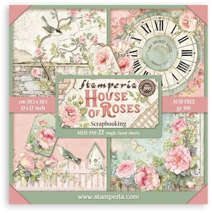 Stamperia - Scrapbook Paper Pad for Scrapbooking, Albums, Card Making, Bullet Journalling and More, Acid Free, Single Face, Perfect for Hobbies, Crafts, and Gifting (House of Roses) (30.5 x 30.5cm)
