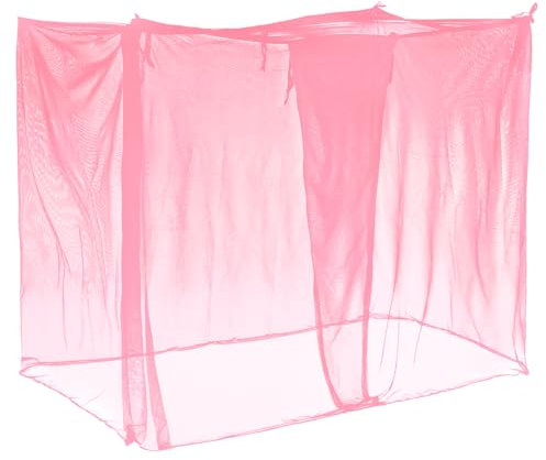 Dianhengmi Moustiquaire rectangulaire rose à 4 coins pour lit de lit, auvent pour camping, extérieur, voyage, dortoir, décoration de chambre à coucher, 200 x 140 x 180 cm (L x l x H)