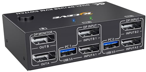 KCEVE KVM Switch 2 Monitors 2 Computers 4K@144Hz, Displayport KVM Switch Dual Monitor for 2 Computer Share 2 Monitor and 4 USB 3.0 Devices, with Wired Remote