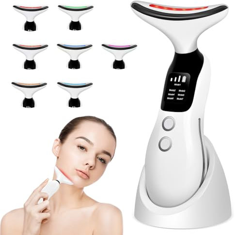 Mapille Massaggiatore Viso Lifting, 3 Modi 7 Colori LED Dispositivo di Bellezza Antirughe Impacco Caldo a 45 ℃ Terapia Della Luce Massaggiatore Viso EMS Gua Sha Rassodante Viso e Collo