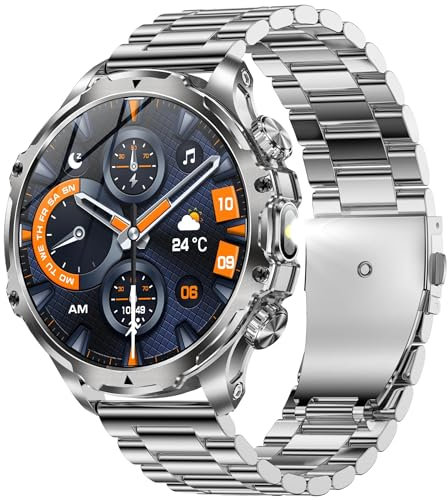1,85 AMOLED Montre Connectée Homme avec Appel Bluetooth 5,2, Smartwatch Compatible Samsung Huawei Xiaomi Android iOS Podometre GPS Partagé Montre 123 Sports Cardiofrequencemetre (Argenté)