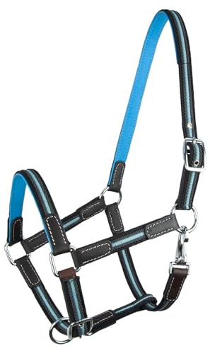 Brama West Halfter Pferd Ruby | 2-Fach verstellbar mit Ledereinsätzen | Weidehalfter Stallhalfter (Hellblau, Shetty)