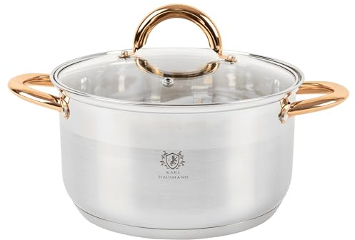 KARL HAUSMANN Edelstahl Topf 4 L Ø 22 cm mit Glasdeckel | Kochtopf mit Messskala, Ø 22 cm, 3-lagiger Boden für Induktion, Gas und Glaskeramik, Spülmaschinenfest