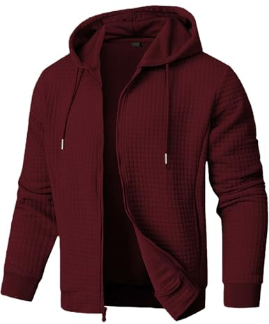JMIERR Kapuzenpullover Herren Pullover Langarm Waffelmuster Casual Sweatjacke Hoodie Kapuzenpulli mit Reißverschluss Sweatshirt mit Taschen