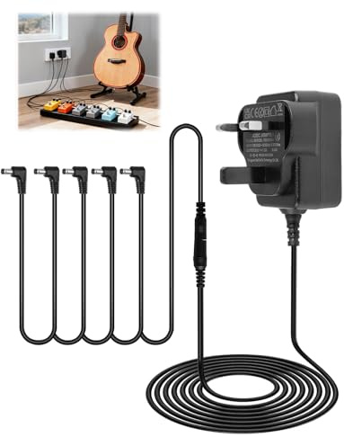 9V Guitar Pedal Power Supply Adapter for BOSS JOYO Behringer Donner Sonicake TC Electronic MXR, Wall Charger with DC 5 Way Daisy Chain Cables for Most Effect Pedals (300mA -1A)