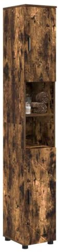 vidaXL Bathroom Tall Cabinet with Storage Smoked oak 30 x 35 x 192 cm, Ample Storage for Modern Bathroom, Tall Cabinet with Doors, Adjustable Shelving Unit, Functional Organizer