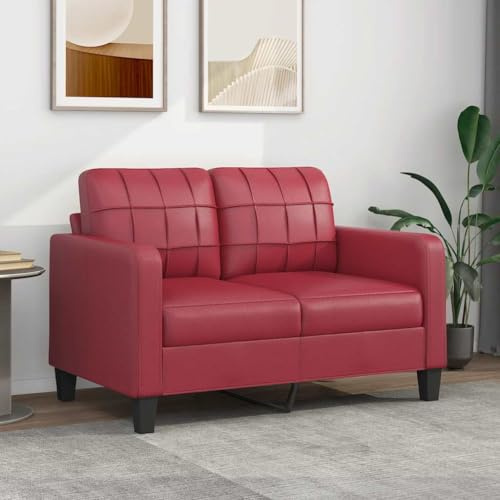 ACAGALA 2-Sitzer Sofa mit Kissen, Kleine Sofa mit Armlehnen, Sofagarnitur Kunstleder, Modernes Couch Klein für Wohnzimmer Schlafzimmer Heimkino Gästezimmer | 120 cm | Weinrot