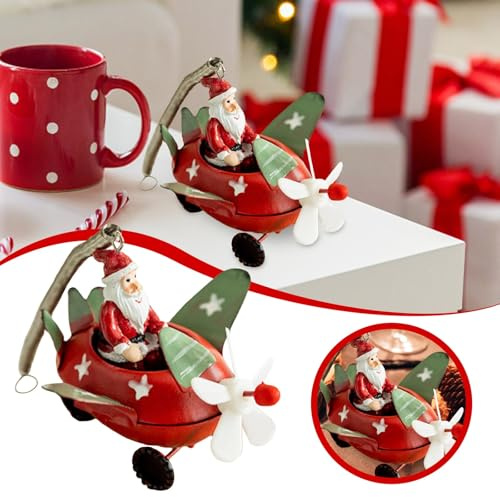 2026 Metallfigur mit Weihnachtsmann, Schneemann Rentier zum Aufhängen oder für den Tisch (Watermelon Red, 8x7cm)