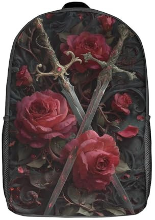 POLIUAWS Sac à dos enfant imprimé en 3D « Lames de roses écarlates », idéal pour l'école, les livres, les voyages et les loisirs. Grande capacité, 43 cm (17 pouces), pour garçons et filles.