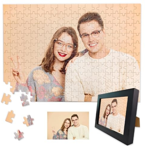 Xuumu Puzzle personnalisé 70 pièces (avec Cadre 20x15 cm), Puzzles en Bois personnalisés avec Vos Propres Photos, Cadeaux pour Chiens, Chats, Enfants, familles, Mariages, remises de diplômes