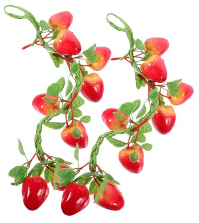 LOORGVEL 2 Stück Künstliche Erdbeer Ranken Rot aus Expandierbarem Polystyrol Lebensecht Leicht zu Reinigen als Foto Requisite oder Obstladen Dekoration