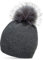 Caspar MU191 Damen Fein Strick Winter Mütze mit Fellbommel und dezentem Glitzer Strass, Farbe:dunkelgrau, Größe:One Size