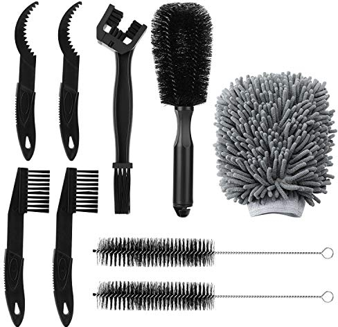 QKURT 9pcs Fahrradreinigungs Kits, Fahrrad Clean Brush Kit für Fahrradreisekette Sprocket Corner Fit für Motorradräder