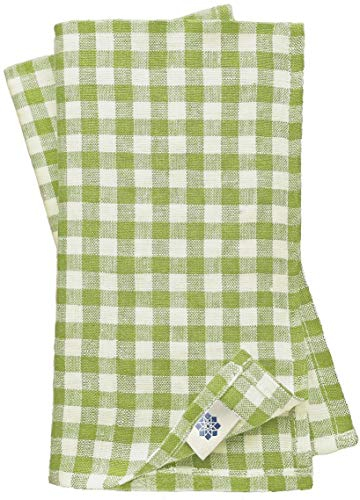 Linen & Cotton 4 x Stoffservietten Servietten Stoff Leinenservietten Kariert im Landhausstil Estella - 100% Leinen, Weiß Weiss Grün (43 x 43cm) Verschiedene Frühling/Home Küche Restaurant Cafe Bistro