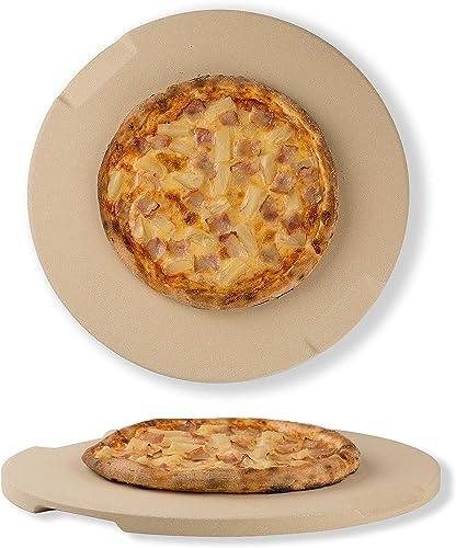 ROCKSHEAT, Pietra da Forno per Pizza, per Forno e griglia, Design Innovativo a Doppio Lato Integrato con 4 Manici, 38.1 x 1.7cm Round