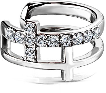 Bungsa Ear Cuff Kreuz-Ohrklemme für Damen aus 316L Edelstahl (silber)