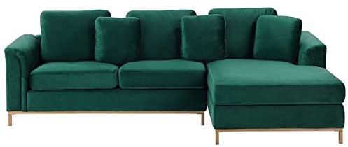Beliani 4-Sitzer Ecksofa Samt grün mit Chaiselongue Links goldene Edelstahlfüße Oslo