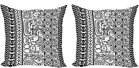Lunarable Tribal Wurfkissenbezug 2 Stück, Antiker Maya-Volkskissen, abstrakt mit Tier- und geometrischem Boho-Muster, Reißverschluss, doppelseitiger Digitaldruck-Dekor, 40,6 cm, Schwarz