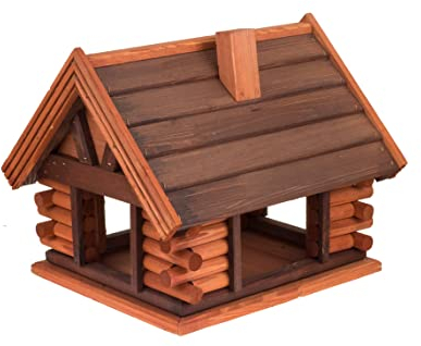 MAZUR International Vogelfutterstation Tisch Vogelhaus Holz Garten Futterstation Badewanne Großes Tablett Hängend oder Freistehend Hotel Vogelhaus für WildRotkehlchen (Erle + Rosenholz)